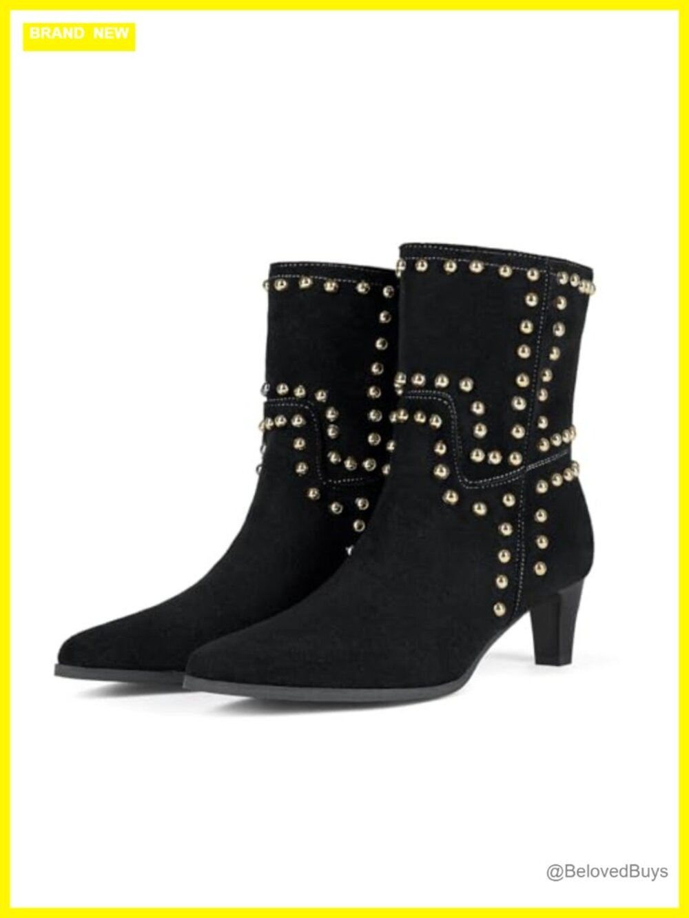Pointed Toe Kitten Heel Ankle Booties Suede Slip On Rivet Boots
